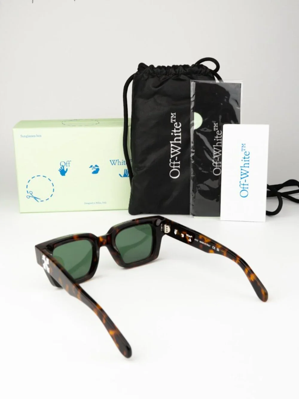 Off-White VIRGIL Men Sunglasses Havana Green Square OERI008 2645 NEW AUTHENTIC